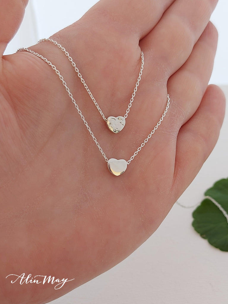 Smooth or Hammered Heart Necklace-AlinMay