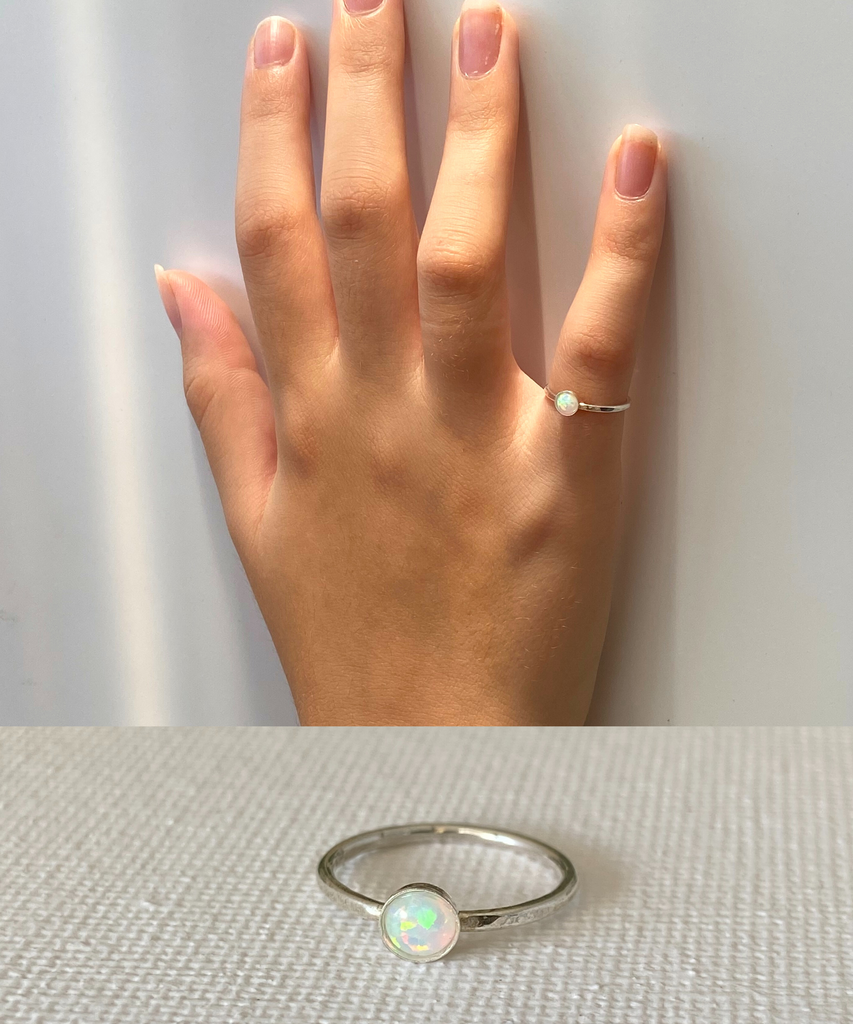 White Opal Bezel Ring