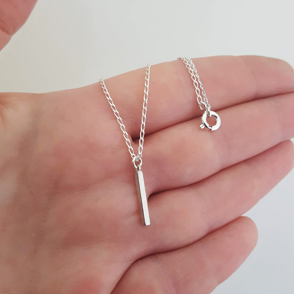 Minimalist silver necklace with a small bar pendant-AlinMay