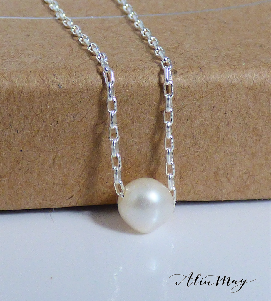 5mm pearl on a delicate sterling silver links chain-AlinMay