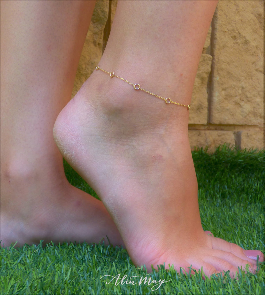 Multi Color Stone Anklet Gold