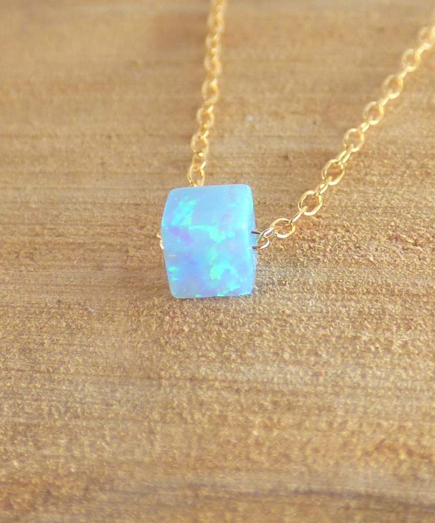 Blue Opal Cube Necklace