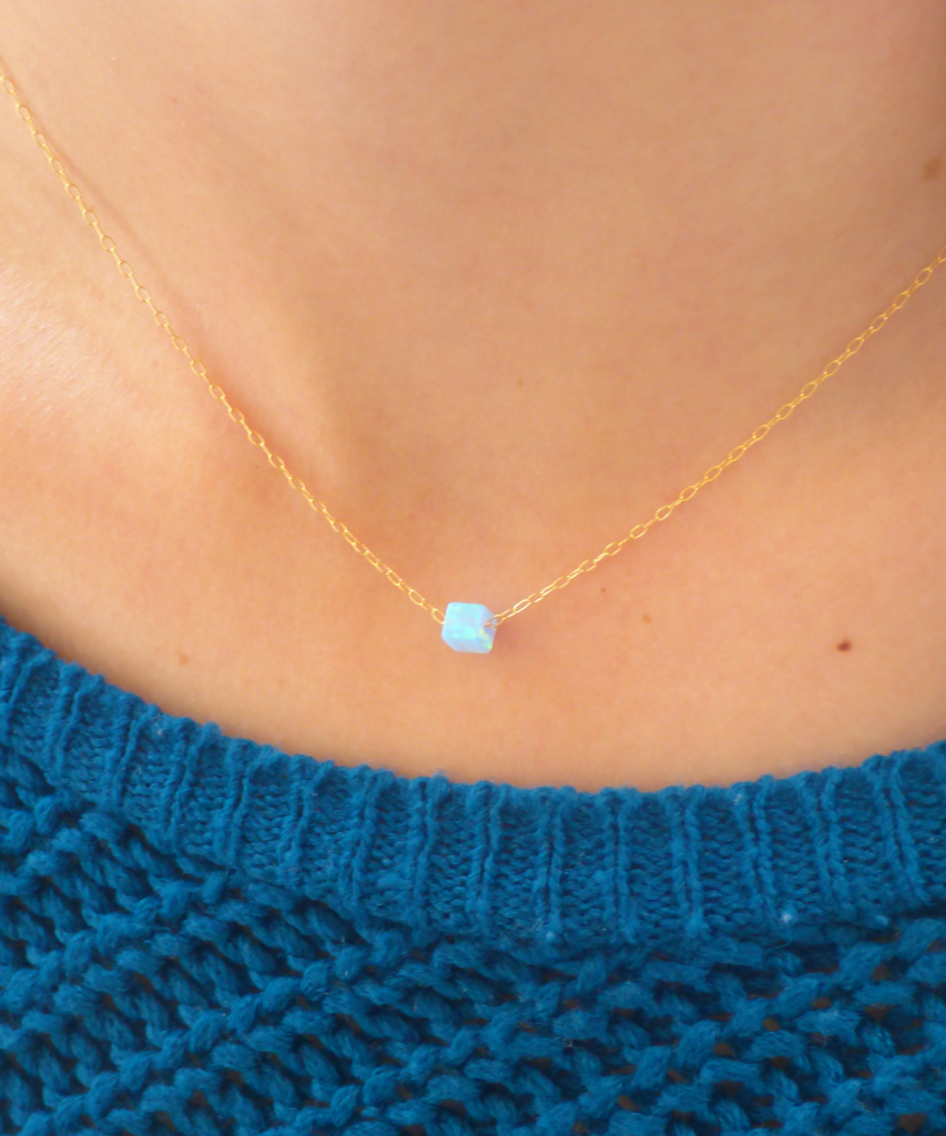Blue Opal Cube Necklace