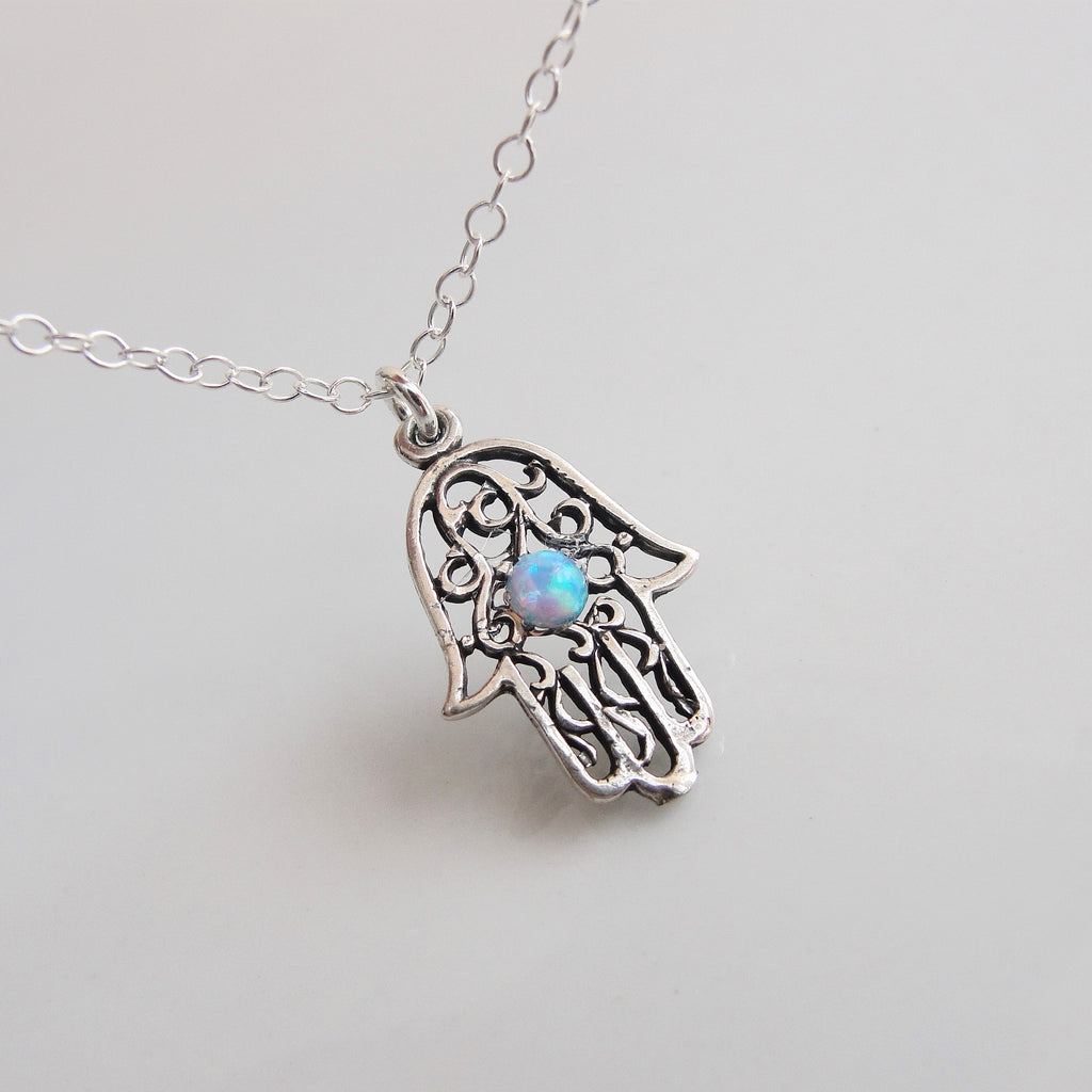 Hamsa hand necklace in sterling silver-AlinMay
