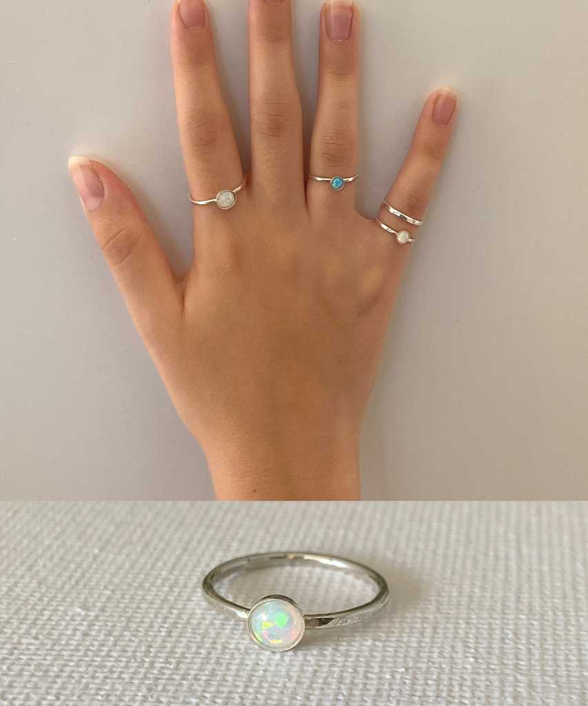 White Opal Bezel Ring