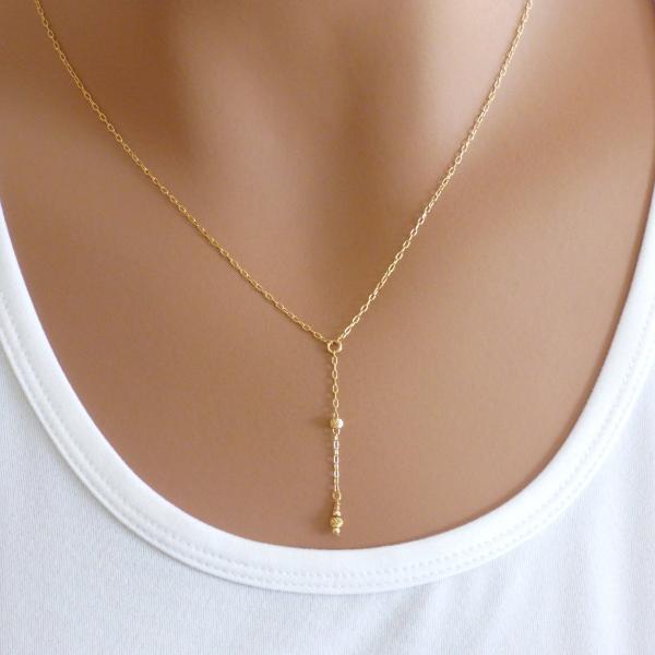 Y necklace style 14k Gold filled elements and tiny beads-AlinMay