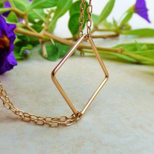 Delicate square pendant on s double chain in gold fill-AlinMay